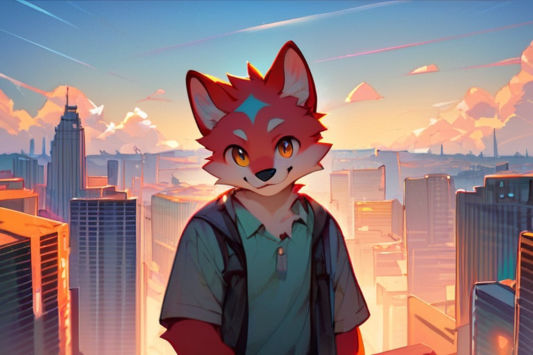 <lora:PFD-FurryDiffusionV1.1.0:0.78>,score_9,score_8 up,score_furry,furry,type furry normal,smile,comic,in summer,city,looking_at_viewer,medium_shot,