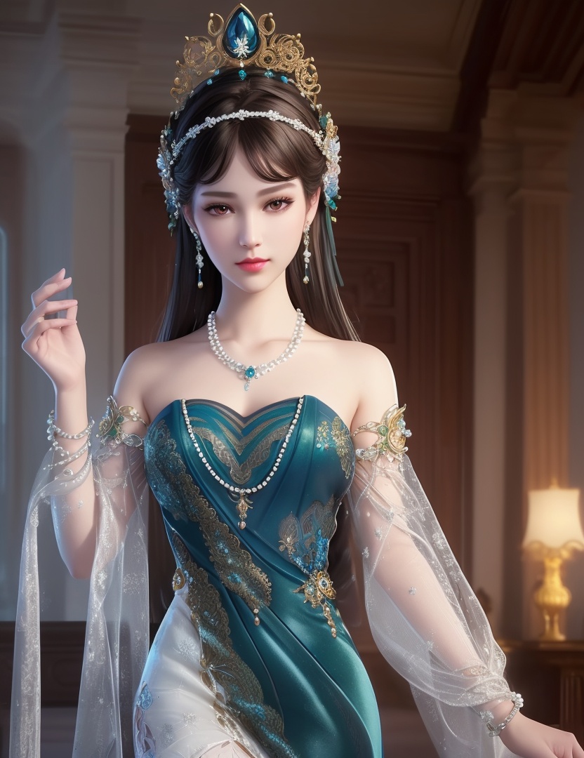 ultra realistic 8k cg, picture-perfect face, flawless, clean, masterpiece, professional artwork, famous artwork, cinematic lighting, cinematic bloom, perfect face, beautiful face, fantasy, dreamlike, unreal, science fiction,  beautiful clothes, lace, lace trim, lace-trimmed legwear,  (rich:1.4), prestige, luxury, jewelry, diamond, gold, pearl, gem, sapphire, ruby, emerald, intricate detail, delicate pattern, charming, alluring, seductive, erotic, enchanting, hair ornament, necklace, earrings, bracelet, armlet,halo((,1girl, pov,))(((,  1girl,  solo,looking at viewer, ))),(((1girl, solo, dress, jewelry)))<lora:DA_WhiteSnakeGreenSnake:0.7>