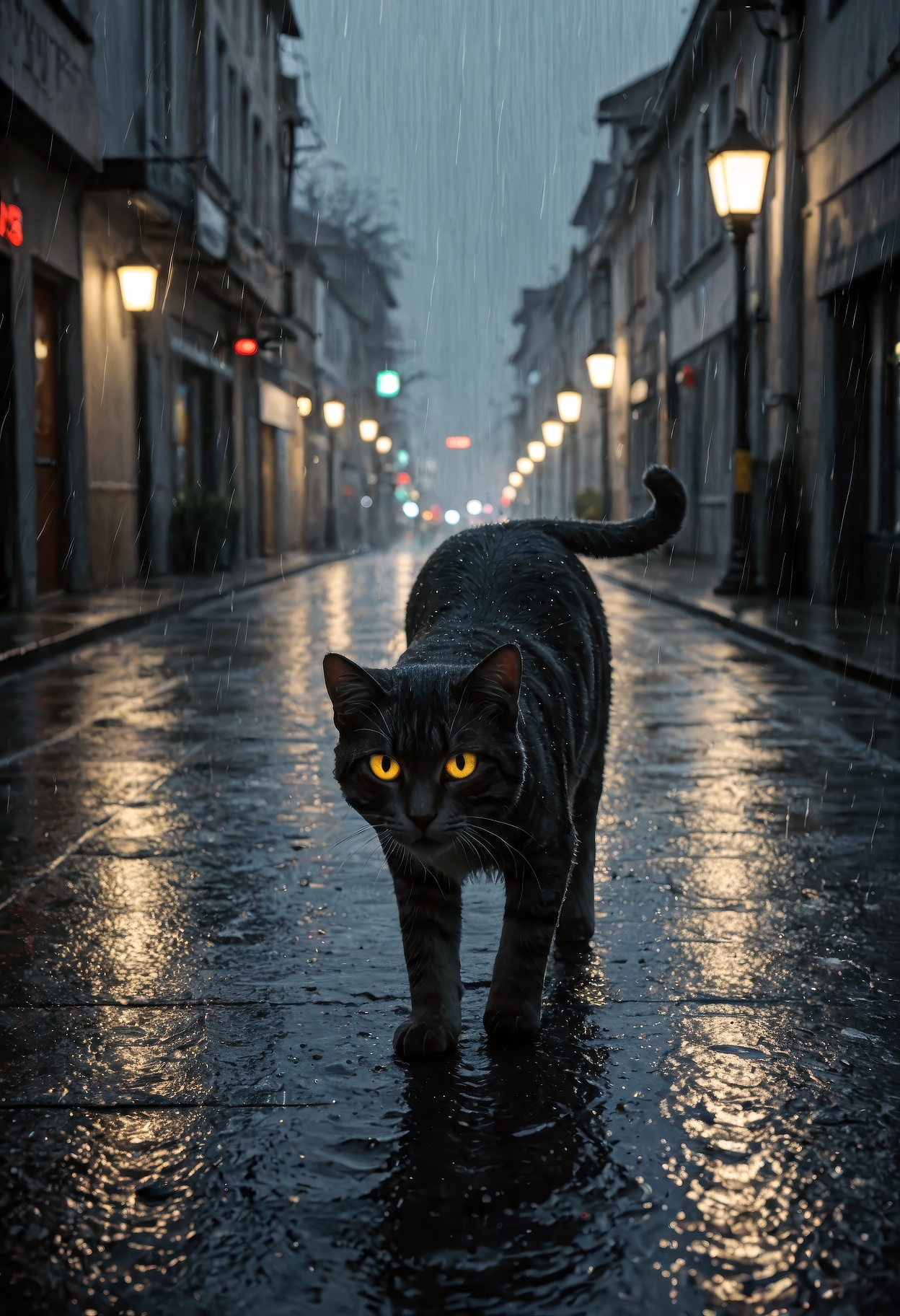 masterpiece,  best quality,  ultra detailed photorealistic cinematic scene of a stray cat lying on a dimly lit street corn...