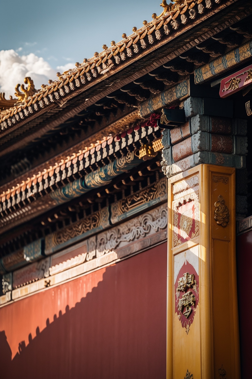 the ******** Palacearchitectural photography, cloudy day, red wall, yellow tile, ancient Chinese architecture,8K HD, details, textures, masterpieces, masterpieces,