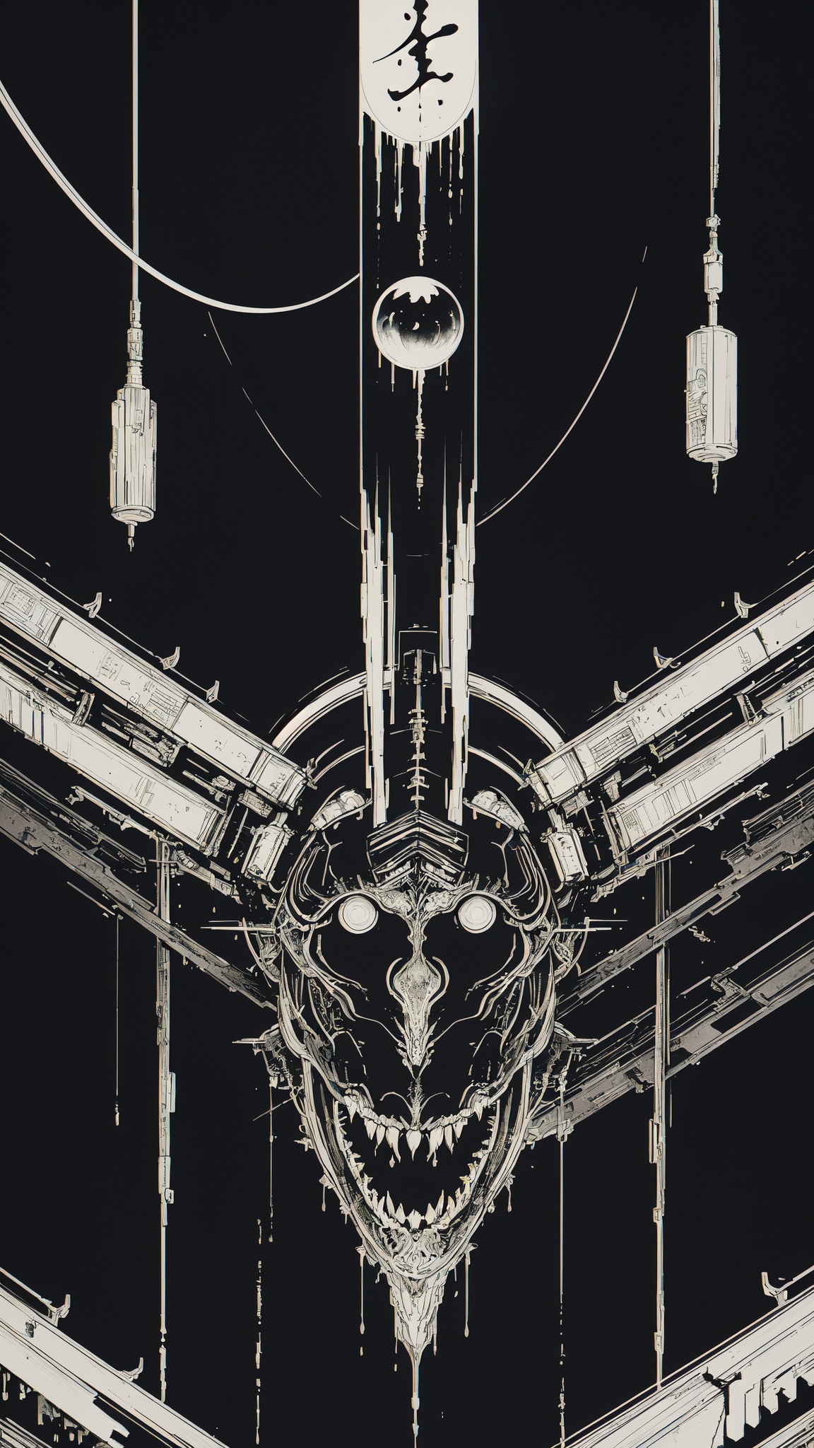 Japanese Ink Drawing,  Ink Dripping Drawing,  horror-themed space-themed Surrealism on Tensor.Art