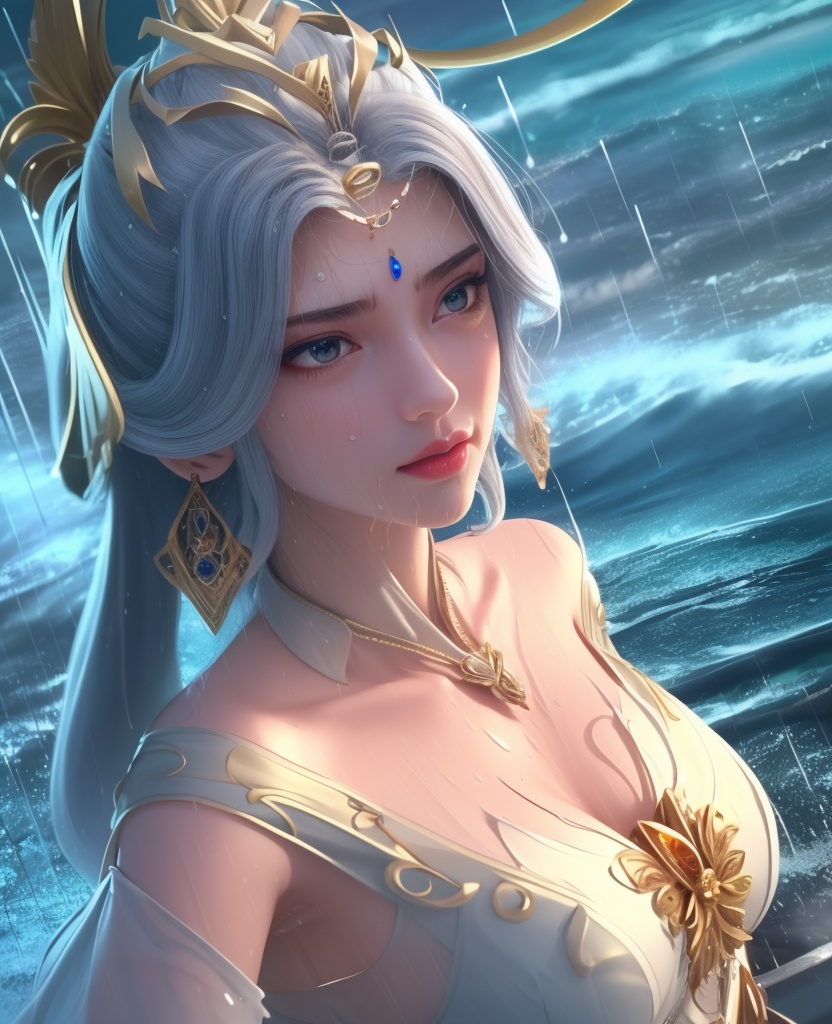 <lora:646-DA-百炼成神-宁雨蝶-成女-觉醒:0.8>(,1girl, ,best quality, ),looking at viewer, ,ultra detailed 8k cg, ultra detailed background, ultra realistic 8k cg,  ,masterpiece((((1girl, solo,  , ,solo focus, wet,sweat, ocean,rain, water drop, )))) (, , sweatdrop, flying sweatdrops, sweating profusely,colorful drop \(module\), )   clean, masterpiece,     cinematic lighting, cinematic bloom,   , unreal, science fiction, luxury, jewelry, diamond, gold, pearl, gem, sapphire, ruby, emerald, intricate detail, delicate pattern, charming, alluring, seductive, erotic, enchanting, hair ornament, necklace, earrings, bracelet, armlet,halo,