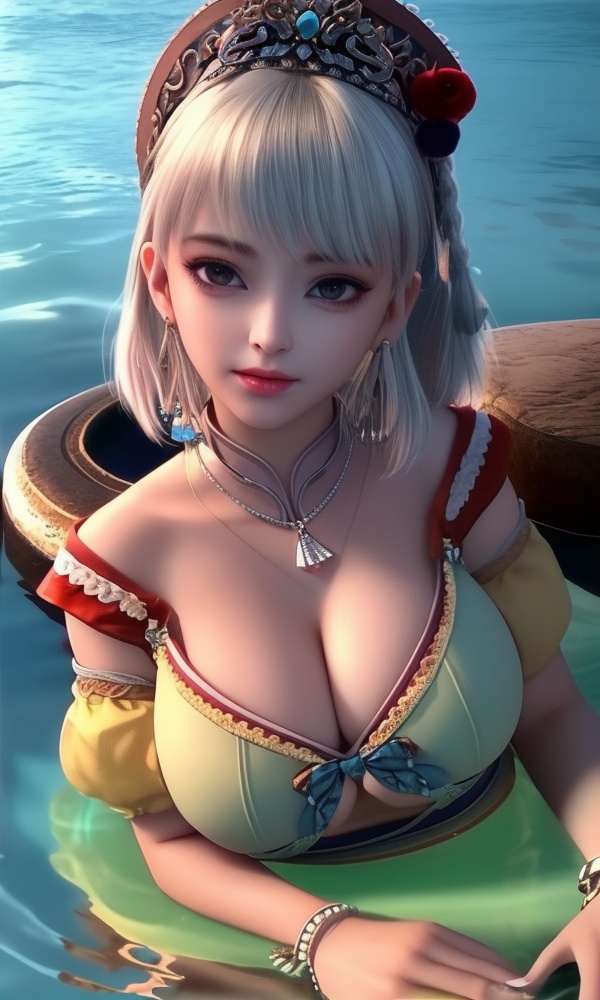 (,1girl, ,best quality, ),looking at viewer, <lora:433-DA-少年歌行-小白:0.8> ,, ,masterpiece, ((((1girl, solo, , ,solo focus, lying on water, )))) (cleavage), (), ,ultra realistic 8k cg,   clean, masterpiece,     (( , )),,  , unreal, science fiction, luxury, jewelry, diamond, gold, pearl, gem, sapphire, ruby, emerald, intricate detail, delicate pattern, charming, alluring, seductive, erotic, enchanting, hair ornament, necklace, earrings, bracelet, armlet,halo,(cleavage),, (),