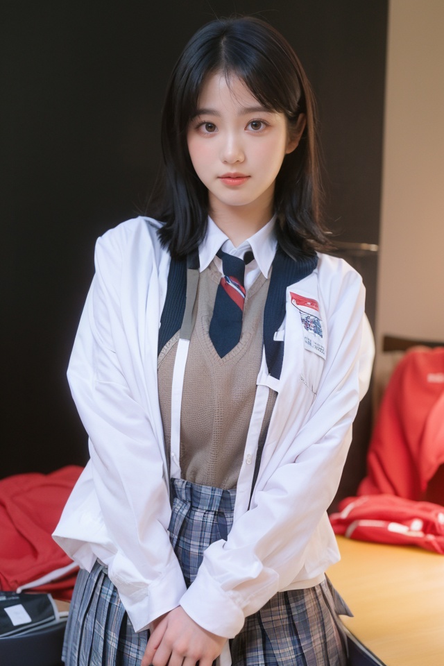 best quality,masterpiece,ultra high res,1girl,looking at viewer,pure color background,huge breasts,<lora:epicxin_lora:1>,school_uniform,