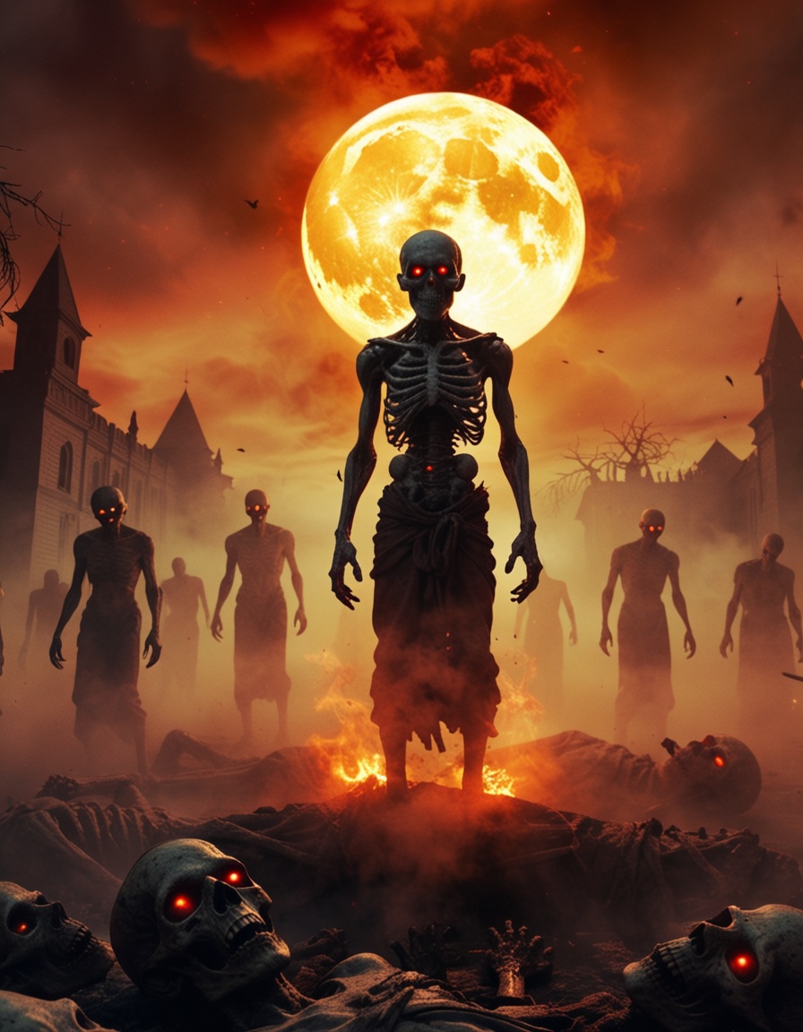 Halloween: cinematic horror scene,  wide shot,  close-up on Tensor.Art