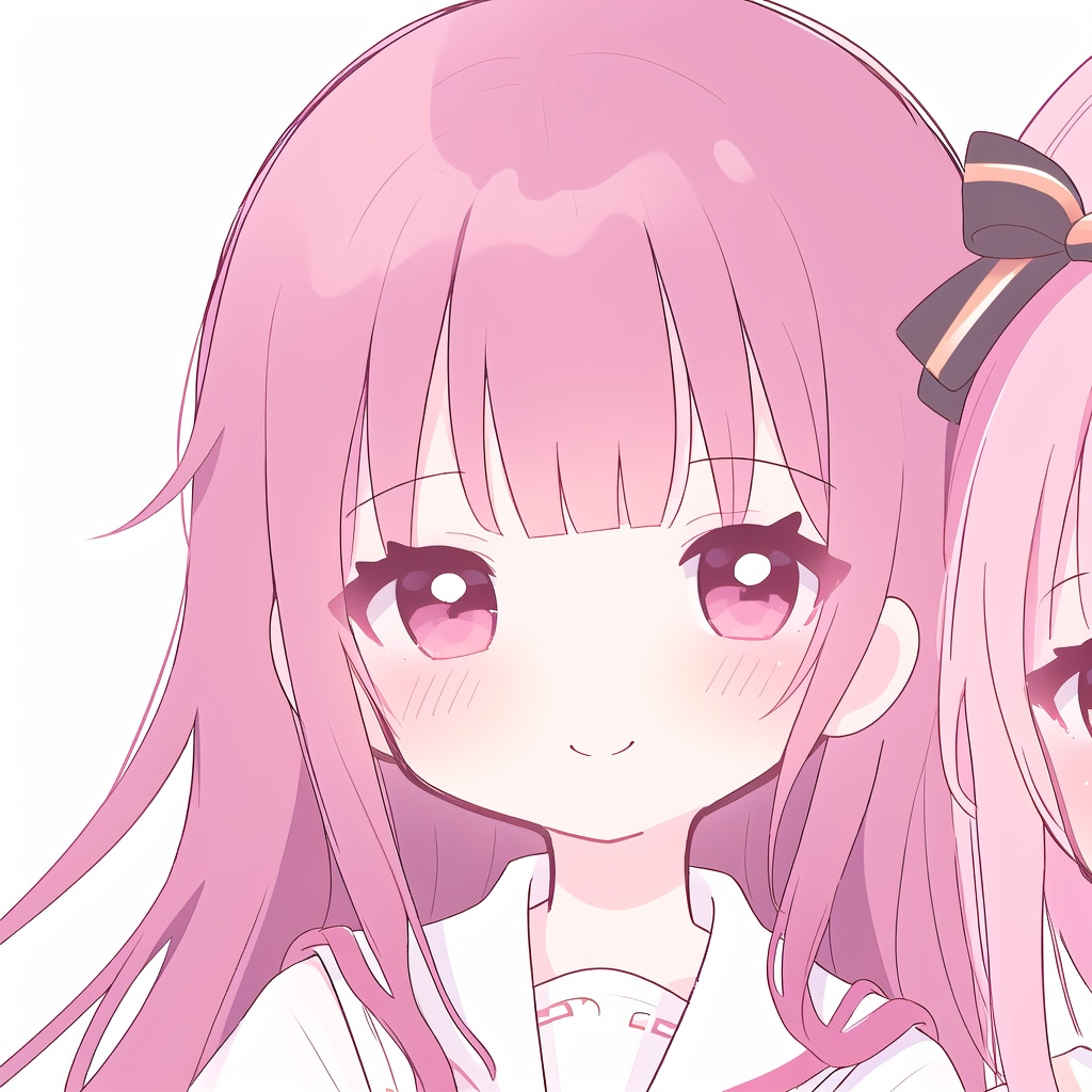 1girl, loli, solo, uniform, white background, close up,  <lora:xue_eye_v1:1>, smile, (blush), head tilt, hairbow, pink hair, sailor collar, 