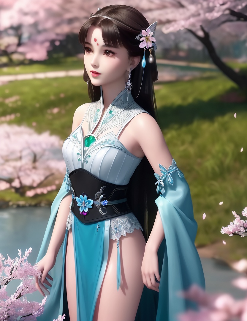 ultra realistic 8k cg, picture-perfect face, flawless, clean, masterpiece, professional artwork, famous artwork, cinematic lighting, cinematic bloom, perfect face, beautiful face, fantasy, dreamlike, unreal, science fiction,  beautiful clothes, lace, lace trim, lace-trimmed legwear,  (rich:1.4), prestige, luxury, jewelry, diamond, gold, pearl, gem, sapphire, ruby, emerald, intricate detail, delicate pattern, charming, alluring, seductive, erotic, enchanting, hair ornament, necklace, earrings, bracelet, armlet,halo((,1girl, ,))(((,teenage, cherry blossoms, 1girl, tree, spring_\(season\), solo, black_hair,chinese clothes,looking at viewer, upper body, ))) <lora:DA_LanLingEr:0.6>