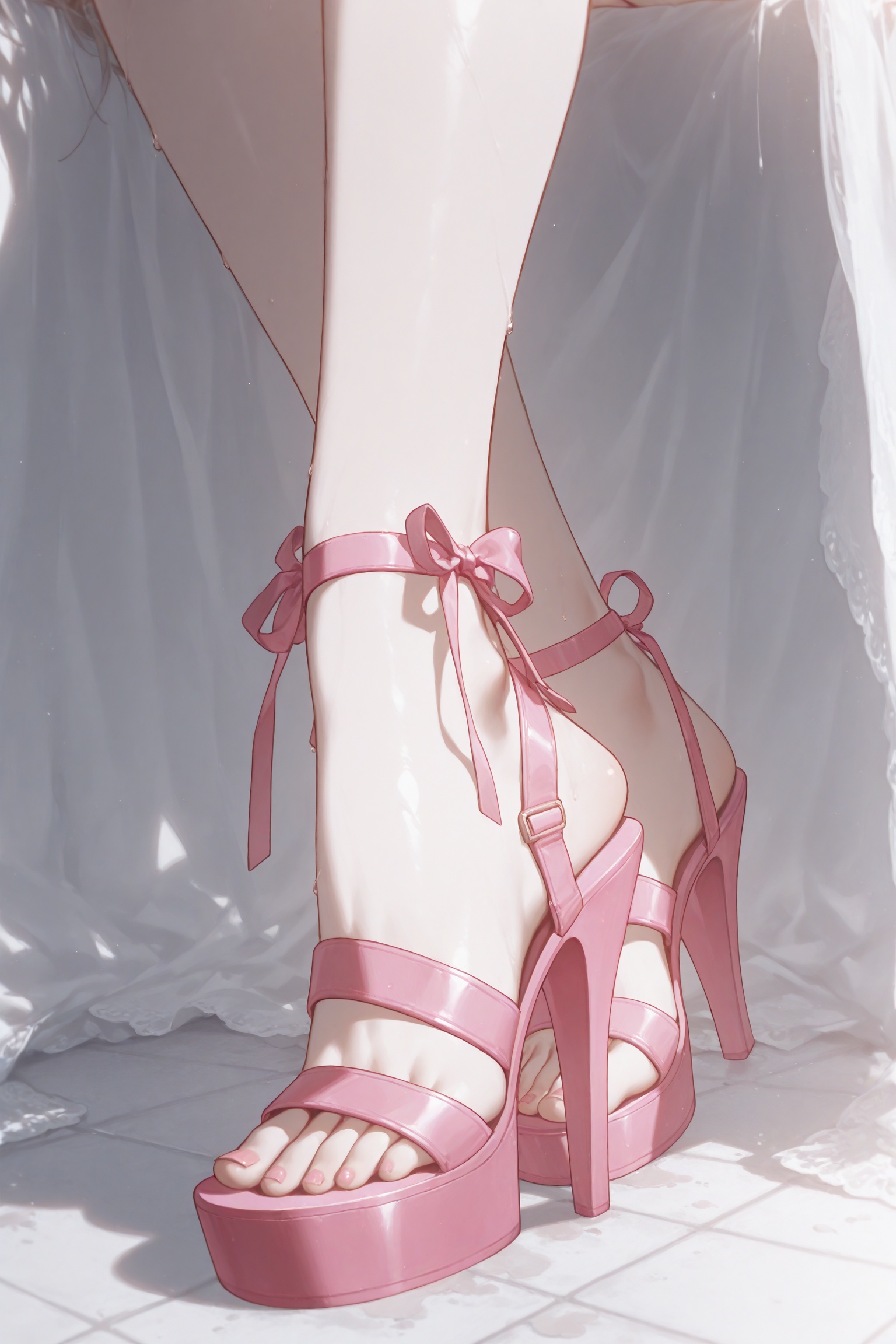 masterpiece,best quality,amazing quality,very aesthetic,absurdres,newest,pink strappy sandals,high heels,1girl,solo,konya karasue,close-up,
