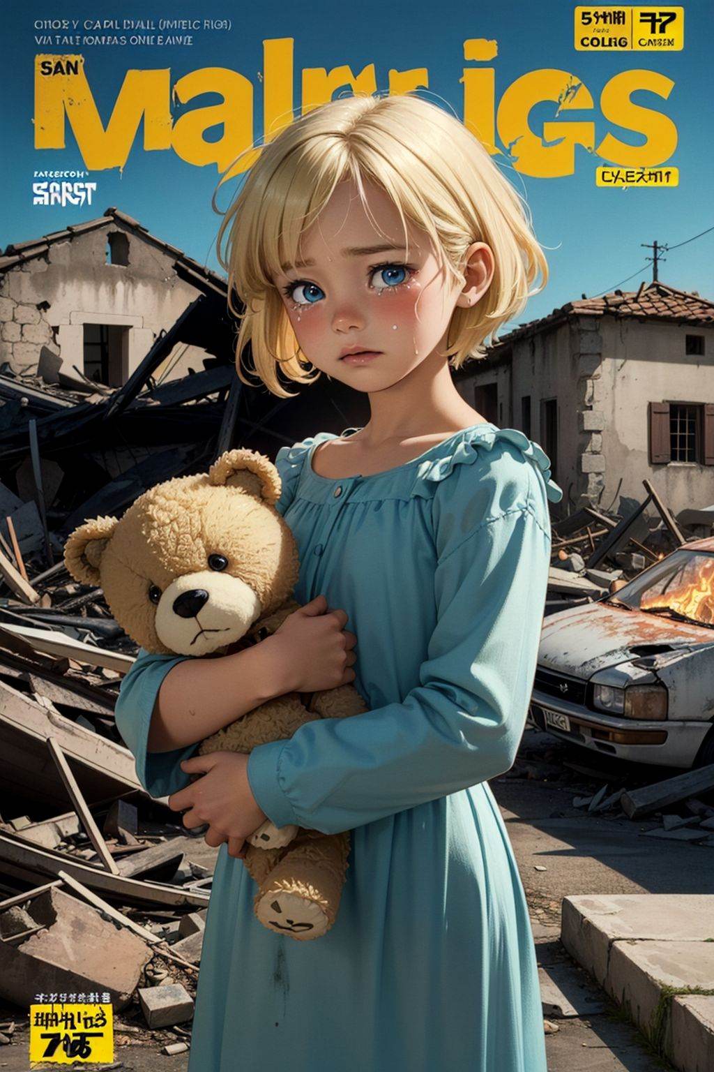 (war,  destruction,  flames and ruins in the background) on Tensor.Art
