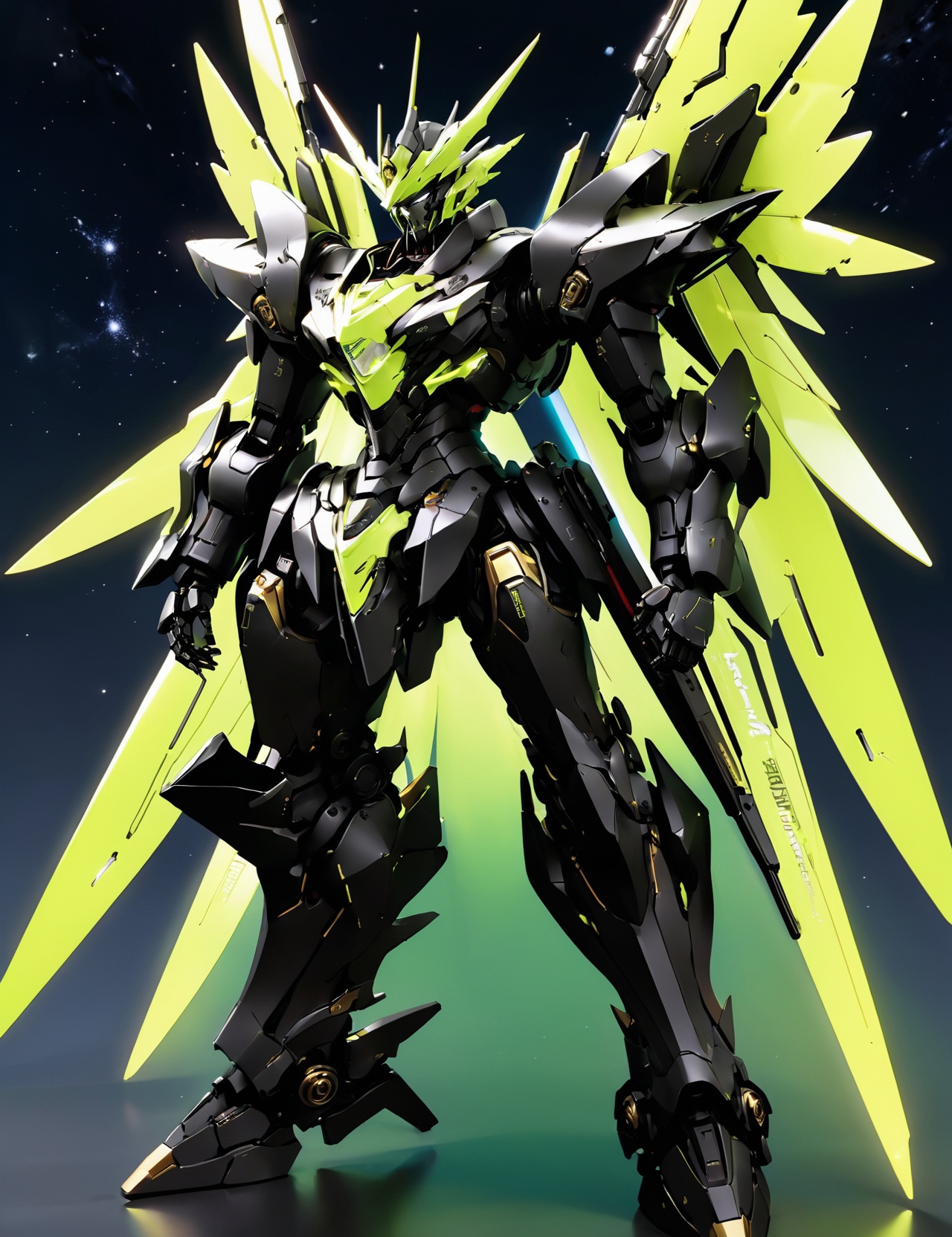 mecha warships,Demon mecha warrior,full body,<lora:红魔战将机甲:0.6>,(BLACK fluorescent mecha:1.5),(space battlefield),