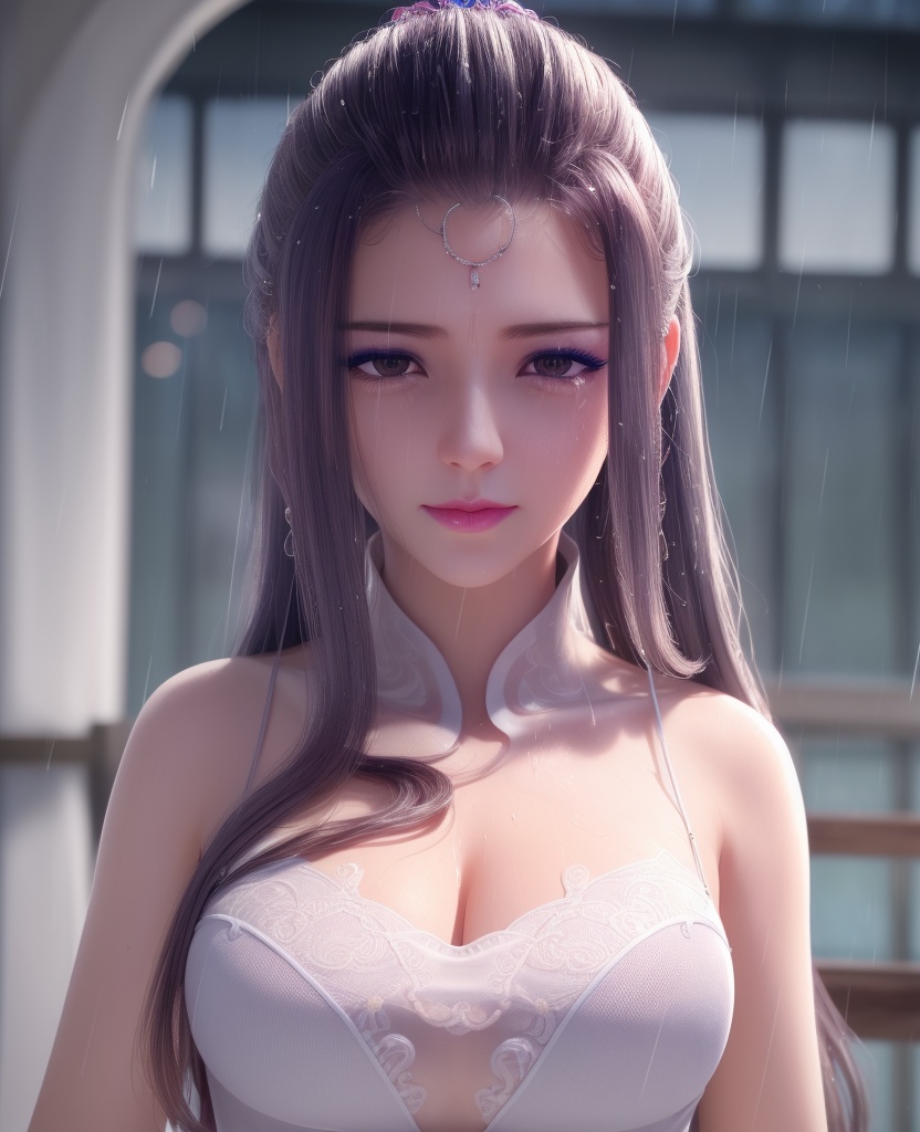 <lora:559-DA-少年歌行-月姬:0.8>(,1girl, ,best quality, ),looking at viewer,  ,,ultra detailed background,ultra detailed background,ultra realistic 8k cg,  ,masterpiece, (( , )), ultra realistic 8k cg, ,   crying with eyes open,    ,eyelashes,magic,hydrokinesis,sweat, wet, rain, ,       (cleavage), (),