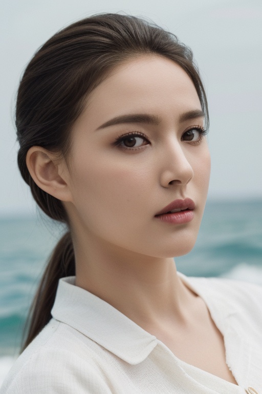 (masterpiece,best quality:1.5),ultra realistic,32k,RAW photo,(high detailed skin:1.2), 8k uhd, dslr, soft lighting, high quality, film grain,soft light ,(🌊),🌱,🌹,🪵, pretty lady, royal style, silver  accessories, sexy, ( ), DayGlo yellow buttoned shirt , low ponytail ,(sexy),,hwgirl,<lora:Hwgirl_V04:0.8>,