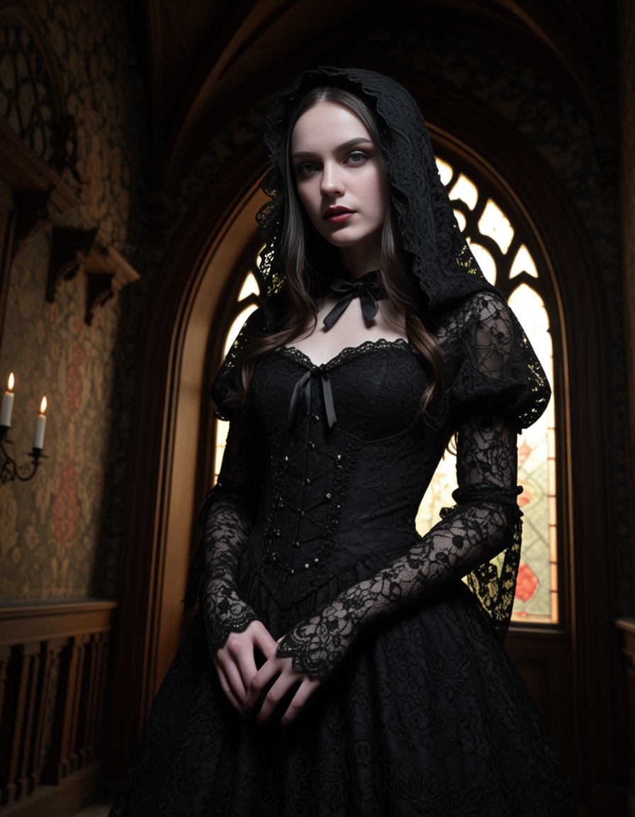 gothic woman,  slender build,  pale skin on Tensor.Art