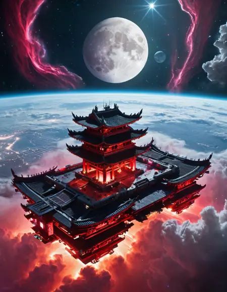 in space,  cyberpunk asian temple,  neons on Tensor.Art
