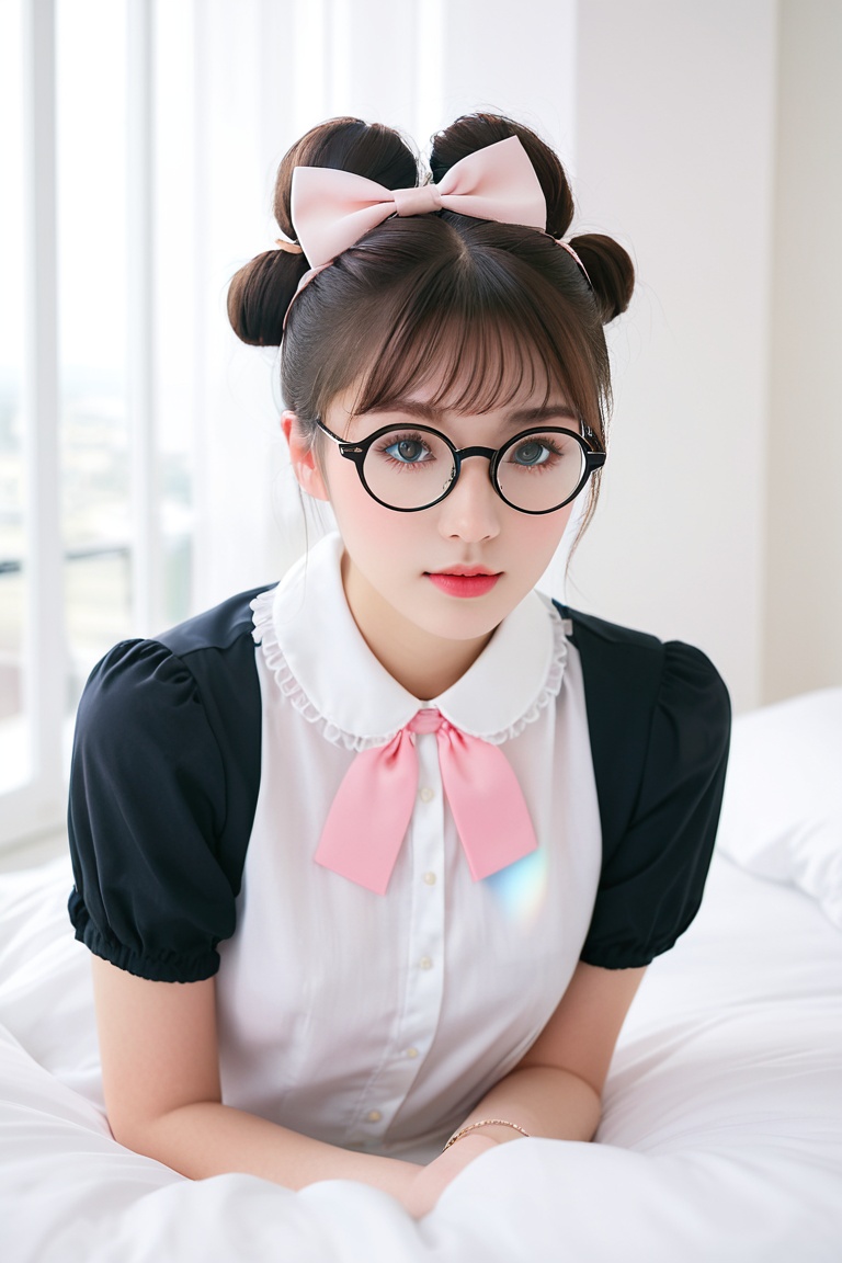 Softly lit portrait,  youthful female subject,  large round glasses on Tensor.Art