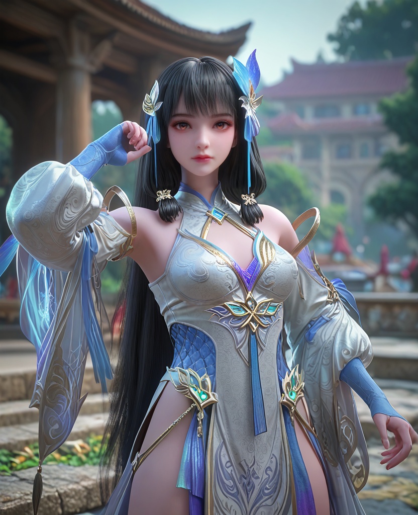 (oriental architecture, elegant decor, sophisticated style:1.1),(practicing martial arts,the armbar:1.1),(breasts:1.2),<lora:XL百炼成神云落透纱:0.9>,miss yunluobaiyi,white dress,hair flower,hair tubes,detached sleeves,black hair,hair ribbon,blunt bangs,waist blue mesh,orange eyes,tassel,see-through overskirt,jewelry,, zPDXL2, score_9, score_8_up, score_7_up BREAK realistic, masterpiece,best quality, highly detailed,, zPDXL3, zPDXL2,zPDXL, zPDXLxxx, zPDXLrl,