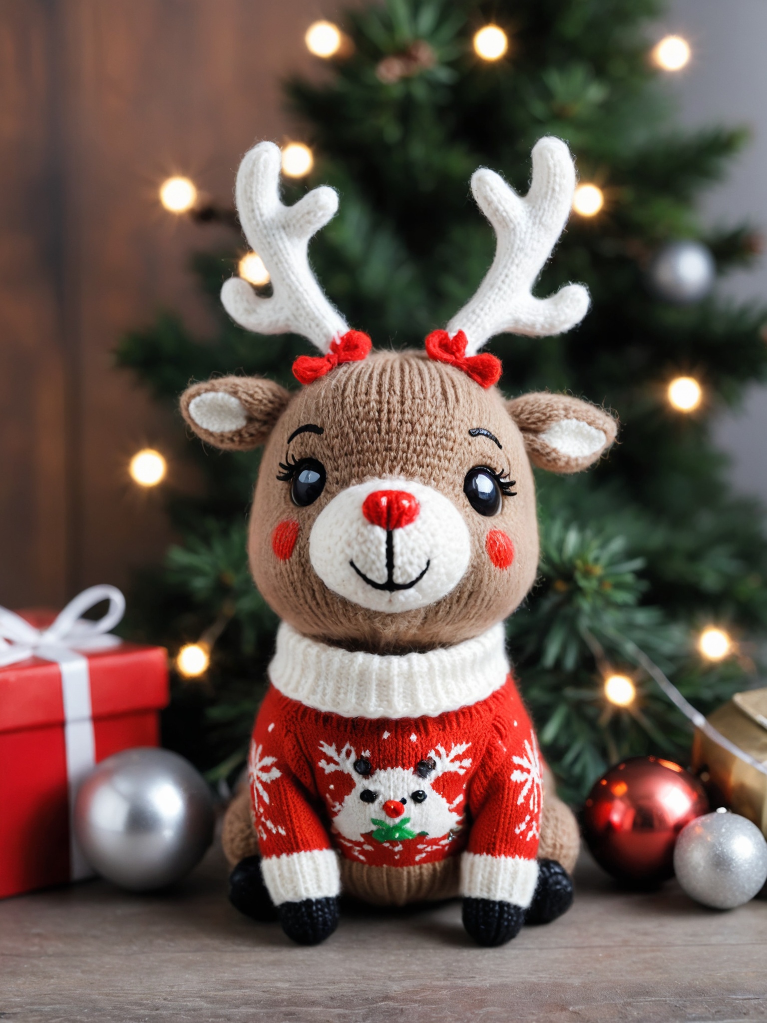 cute Christmas reindeer,wearing Christmas Sweater,