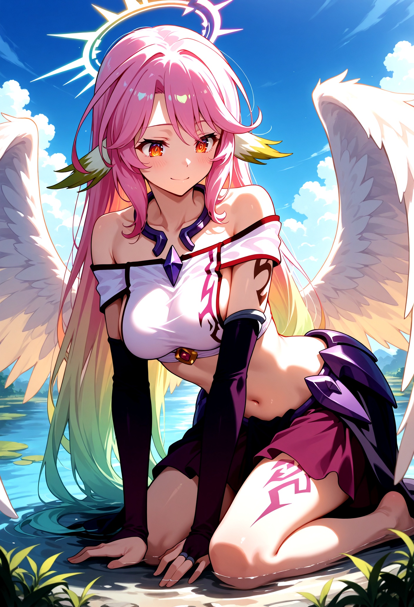 jibril \(no game no life\),  orange eyes,  long hair on Tensor.Art