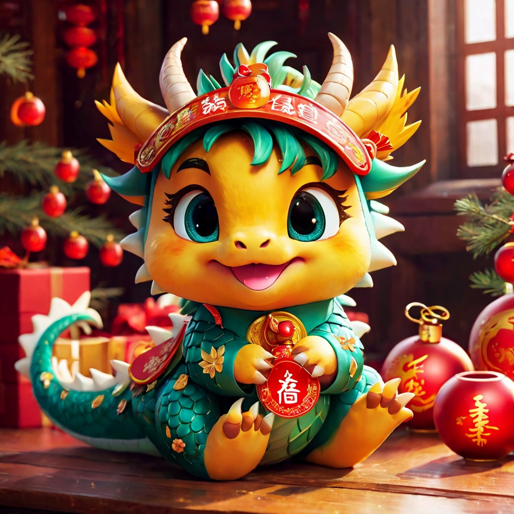 dragon,cute,poakl cartoon newyear style,best quality,masterpiece,<lora:poaklSDXLcartoonnewyearV2-000007:0.6>,