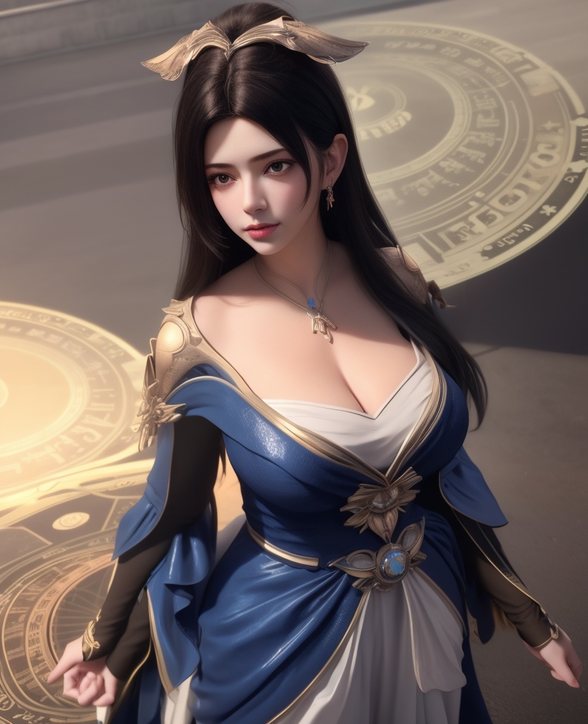 <lora:584-DA-星辰变-白灵:0.8>(,1girl, ,best quality, ),looking at viewer,ultra detailed background,ultra detailed background,ultra realistic 8k cg, ,masterpiece, (( , )),   (magic, magic circle, ),  (cleavage), (),
