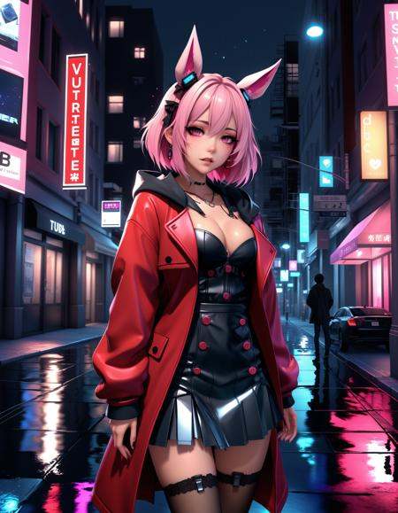 a failed vtuber working the streets,  night district,  hyperrealistic on Tensor.Art