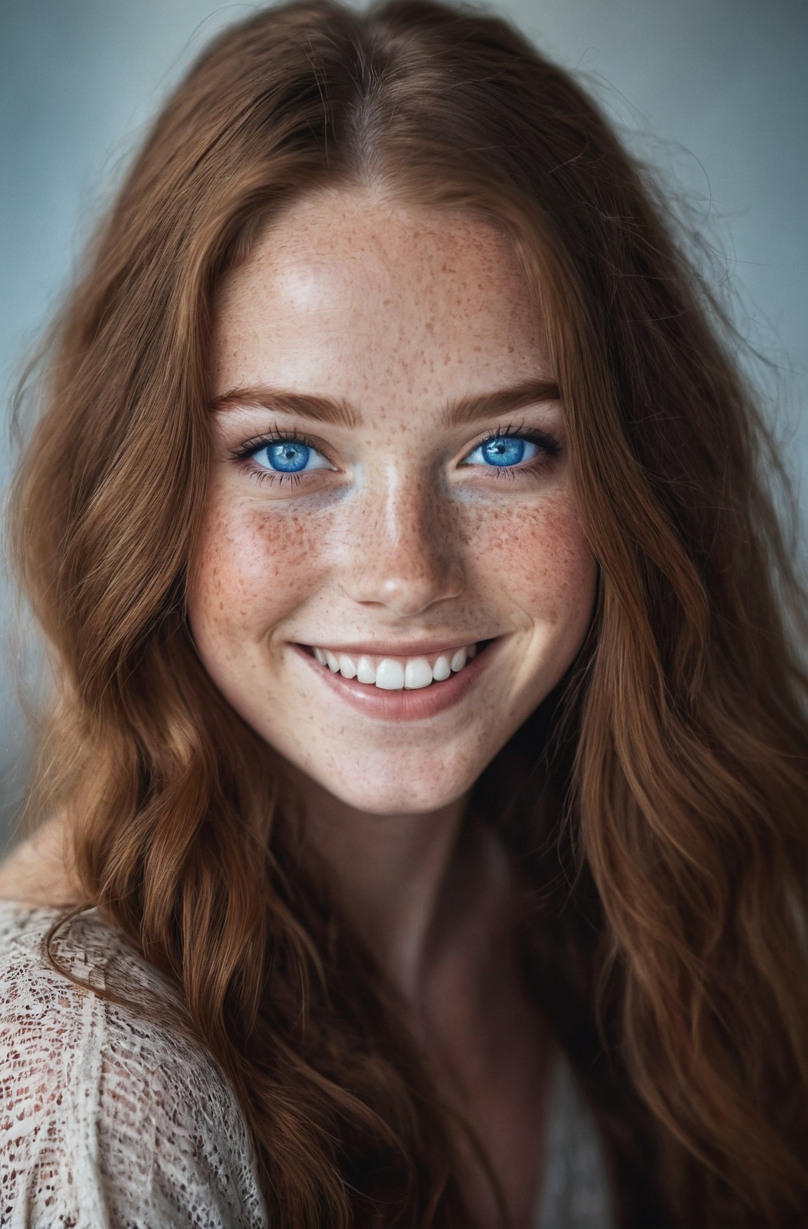beautiful lady,  (freckles),  big smile on Tensor.Art