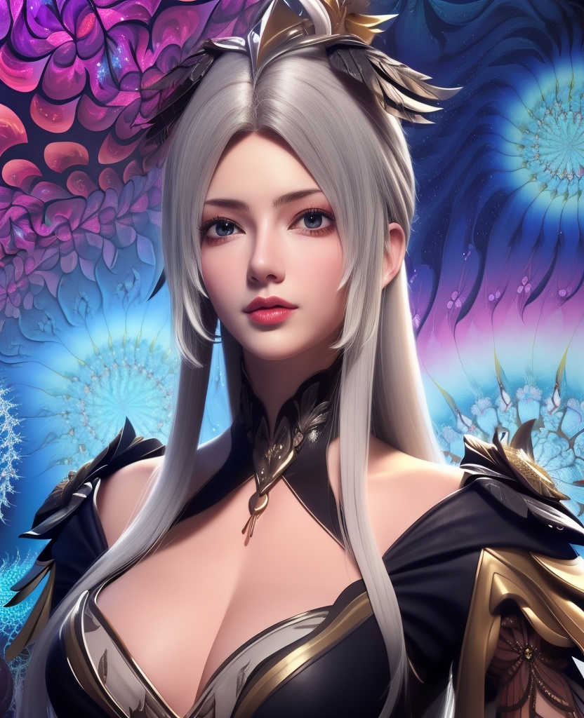 <lora:584-DA-星辰变-白灵:0.8>(,1girl, ,best quality, ),looking at viewer,,anime,(masterpiece, top quality, best quality, official art, beautiful and aesthetic:1.2), (1girl)	, , (cleavage),extreme detailed,(fractal art:1.3),colorful, flowers ,highest detailed,()    (cleavage), (),