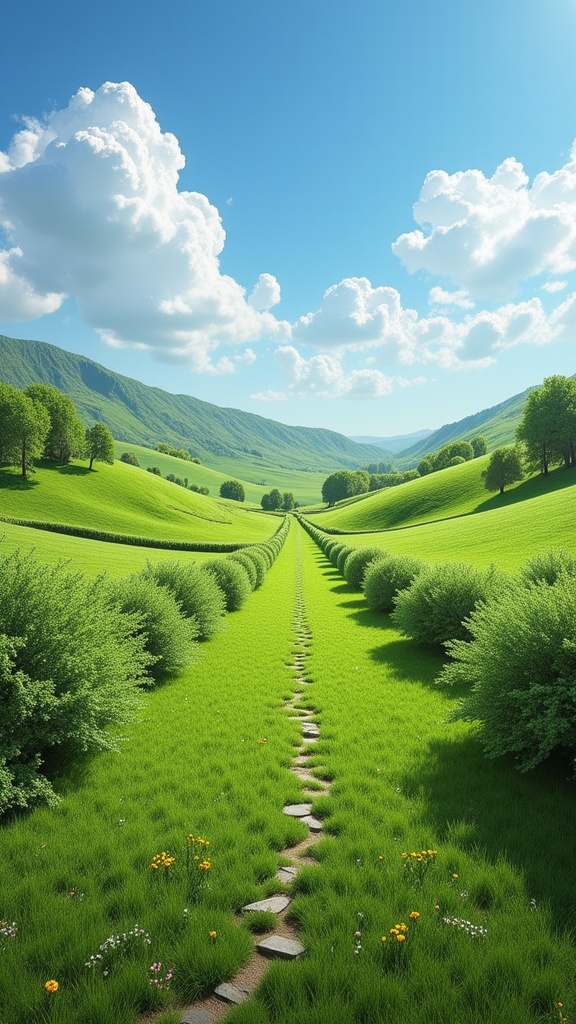 painting of a view of a green field with a pathway through it,fantasy matte painting,cute,magic realism matte painting,surrealist landscape painting,( matte painting, 3 d virtual landscape painting, surrealism background, rob gonsalves and tim white, a detailed matte painting, matte painting scenery, jim warren and rob gonsalves, fantasy landscape painting, dreamy matte painting, a beuatiful matte painting, ferdinand knab background, happy colors. rob gonsalves, detailed matte fantasy painting, high quality matte painting, fantasy background, heaven background, matte fantasy painting, surreal background, epic surrealism 8k oil painting, exquisite matte painting, surreal matte painting, surreal dream landscape, matte painting ", matte painting", highly detailed matte painting, matte painting of human mind, a matte painting, very beautiful matte painting, in matte painting,