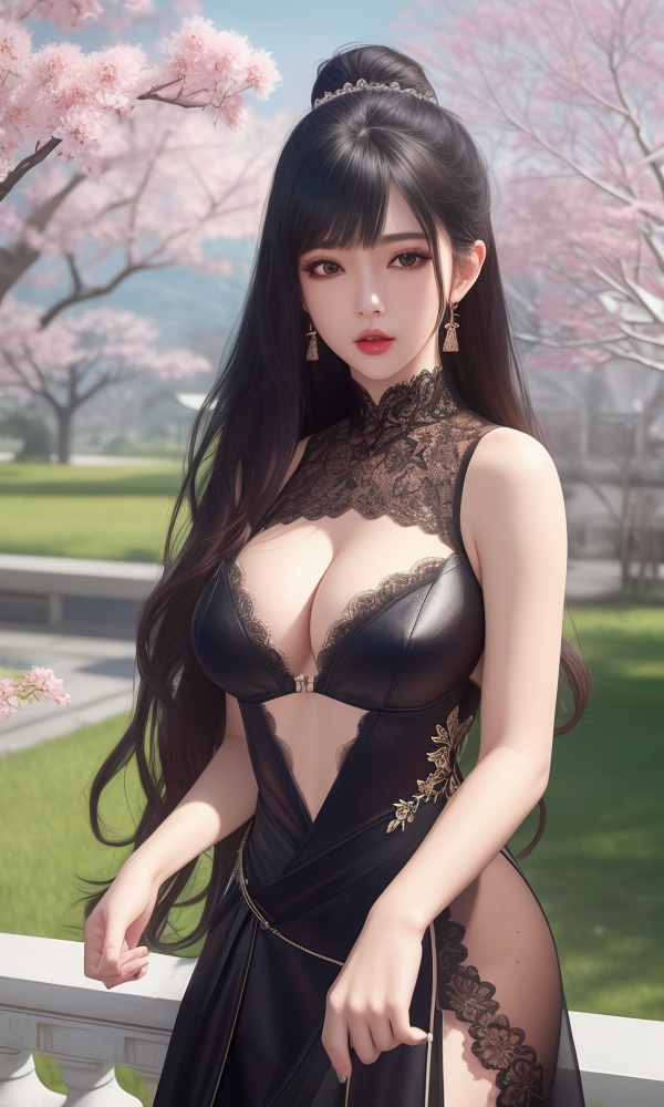 (,1girl, ,best quality, ),looking at viewer, <lora:418-DA-百炼成神-莫雨馨:0.8> ,, ultra detailed background,ultra detailed background,ultra realistic 8k cg,,masterpiece, (( , )), fiction,mole,  ,     ,see-through, lace, (cleavage),(((, solo, sun, , bare_tree, ))) 1girl, , , depth_of_field, solo, , ,