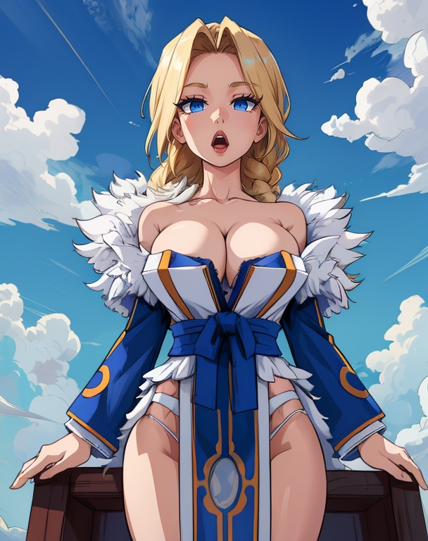 CelestialHostess,  blonde hair with a single braid,  blue eyes on Tensor.Art