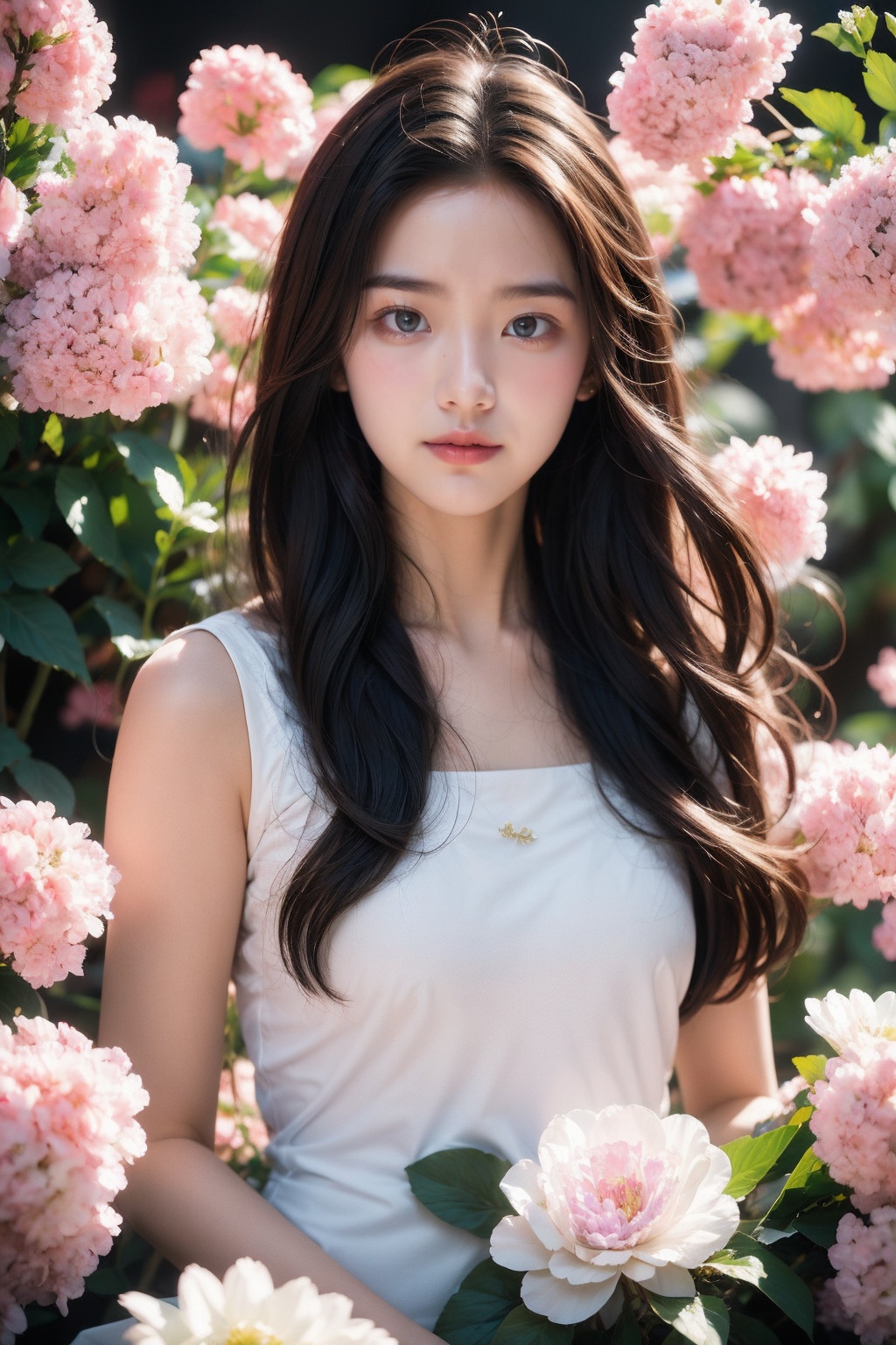 18 y.o girl,portrait,dress,flower background,<lora:Again_Style:0.8>,<lora:Again_Girl_A14K:1>