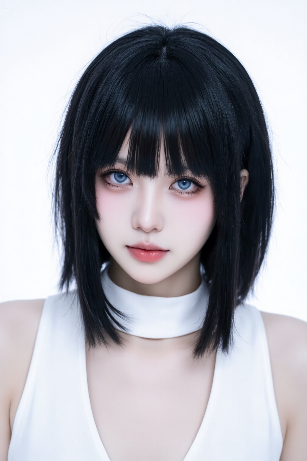 a woman with pale skin,large blue eyes,and a black bob cut with blunt bangs,shes wearing a white top,the background is a plain,solid white,, Negative prompt: ng_deepnegative_v1_75t,(badhandv4:1.2),EasyNegative,(worst quality:2),,nsfw, Steps: 30, Sampler: Euler, CFG scale: 3.5, Seed: 3137782292, Size: 1024x1536, Model hash: 062dad72b2, Model: 麦橘超然majicFlus_v1.safetensors, Denoising strength: 0, RNG: CPU, Lora 1: majicFlus脸模矩阵_御姐脸模（自带妆容，美白）, Lora Hash 1: dbe62f063d, Lora Weight 1: 0.6, Lora 2: 麦橘超野majicflus, Lora Hash 2: b9ff6955fe, Lora Weight 2: 0.8, Lora 3: 肯豆风格-韩星面貌-时尚写真1.0, Lora Hash 3: 21d934c765, Lora Weight 3: 0.8, vae_name: automatic