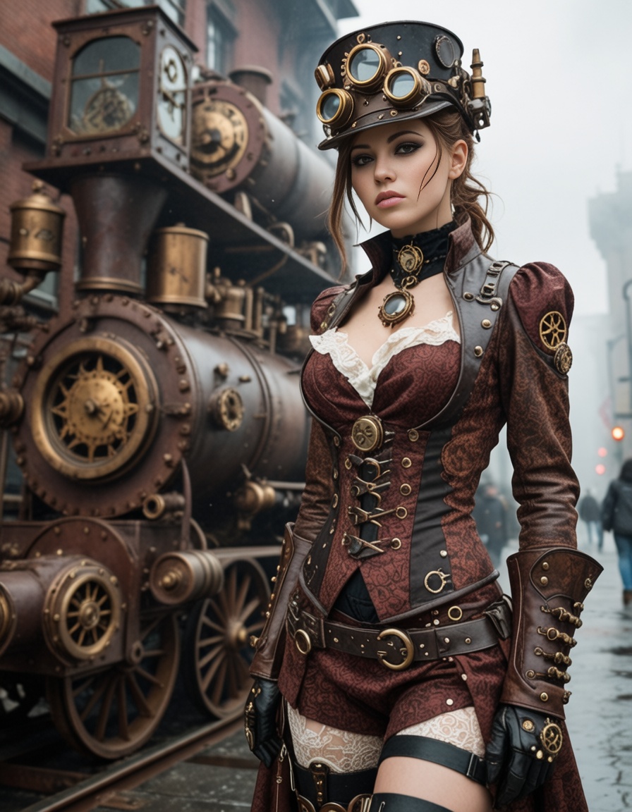 1girl posing in a steampunnk city,  OhSoSteampunk on Tensor.Art