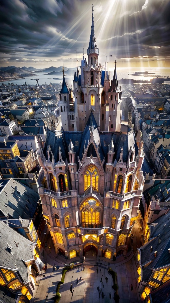 (from above),  very beautiful cathedral by (Antoni Gaudí),  insanely detailed on Tensor.Art