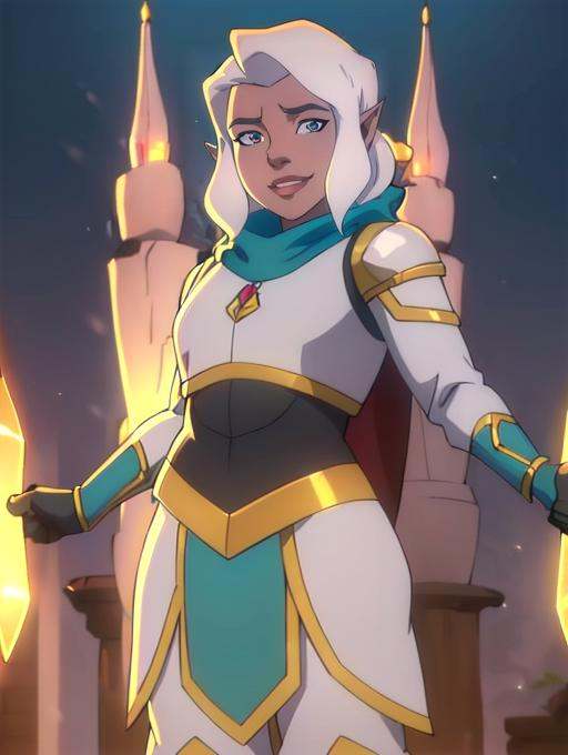 Pike trickfoot,  smiling at viewer,  standing in fantasy town on Tensor.Art