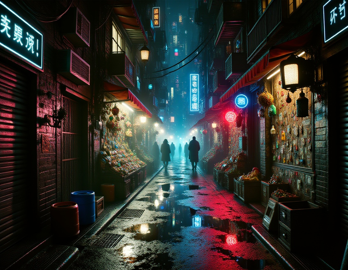 photography of a backstreet at night,  neon lights on Tensor.Art