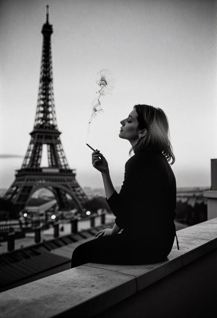 analog_feel,  a ghost on the rooftop,  a young woman seated on a stone ledge on Tensor.Art