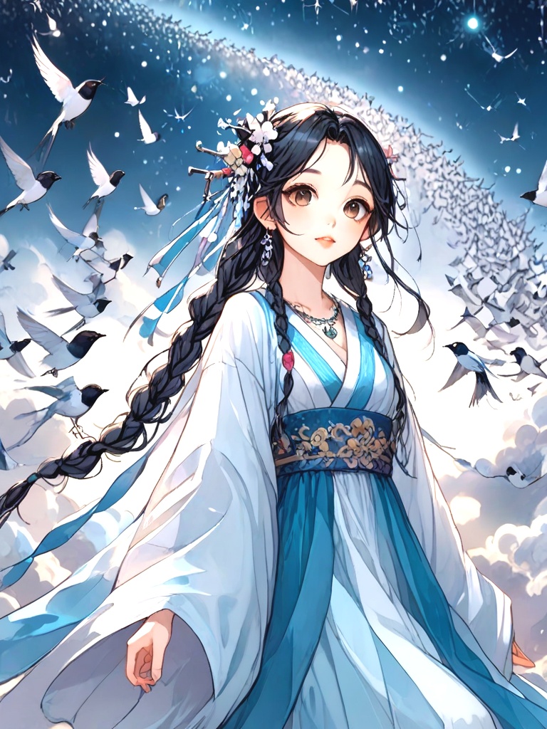 source_anime,  magpie bridge,  birds flock on Tensor.Art