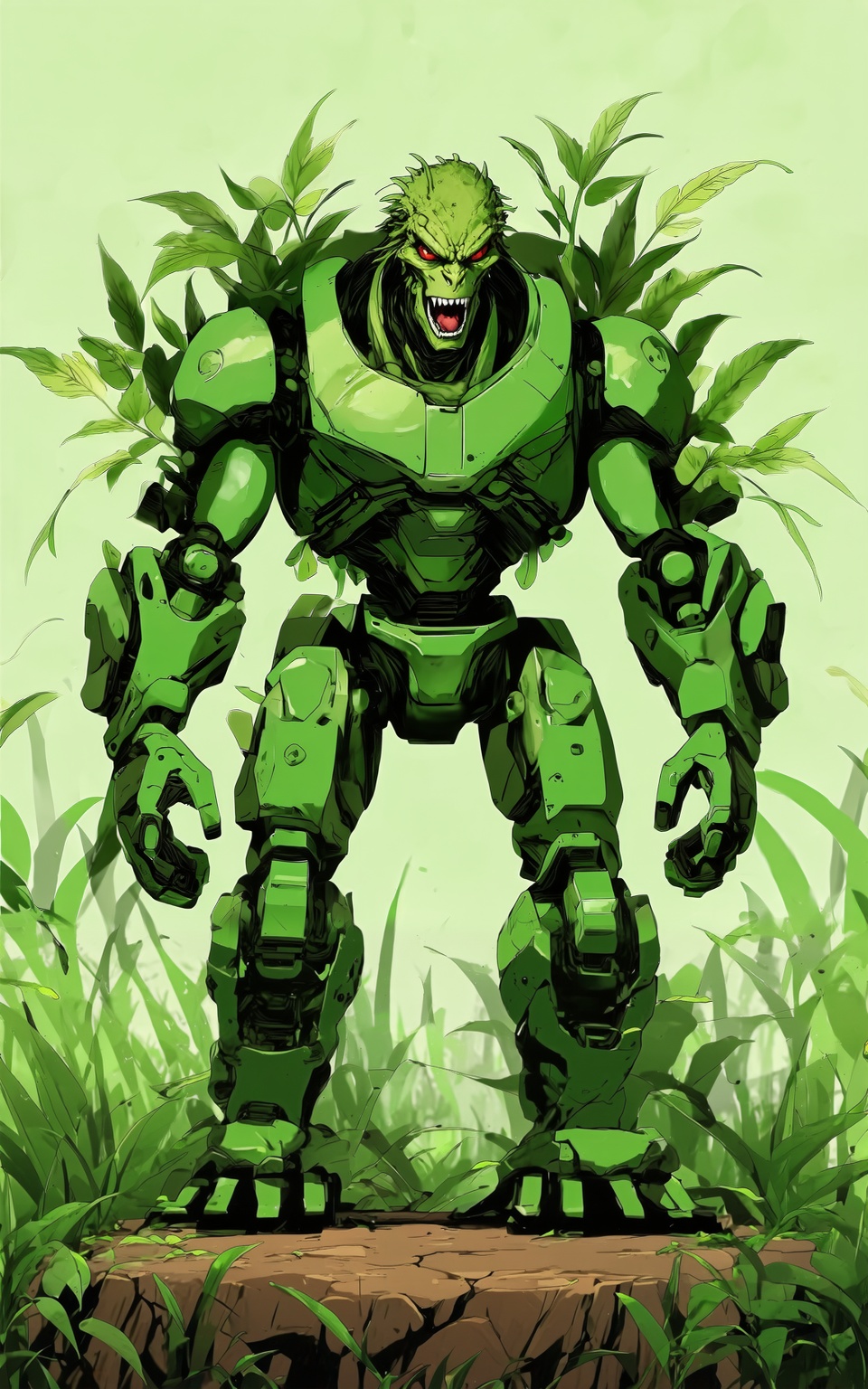 anime style,  cybernetic green humanoid creature,  muscular build on Tensor.Art
