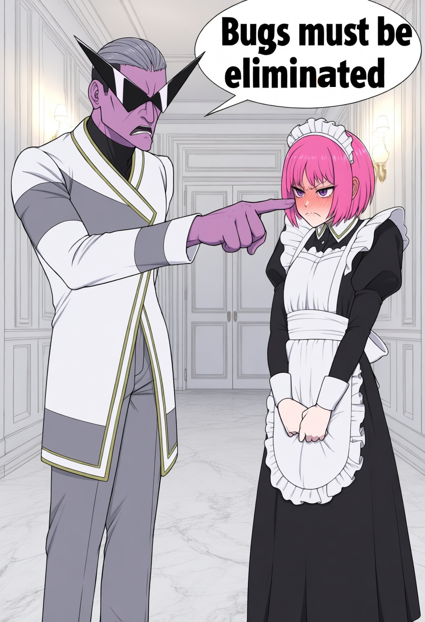 @nyanzaburouneko. HuginDD,  a man with light purple skin,  short slicked-back grey hair on Tensor.Art