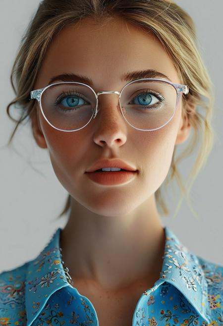 half-body shot,  girl in glasses,  blue eyes on Tensor.Art