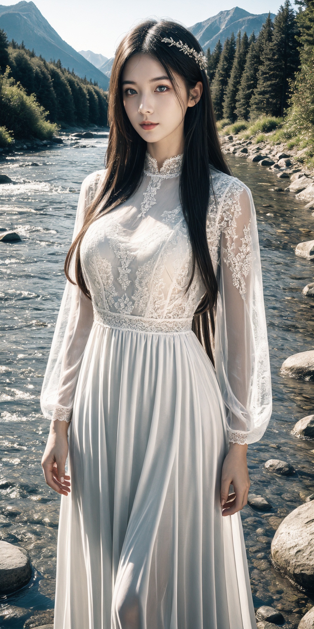 1girl,  see-through white dress,  lace by 天TIN on Tensor.Art