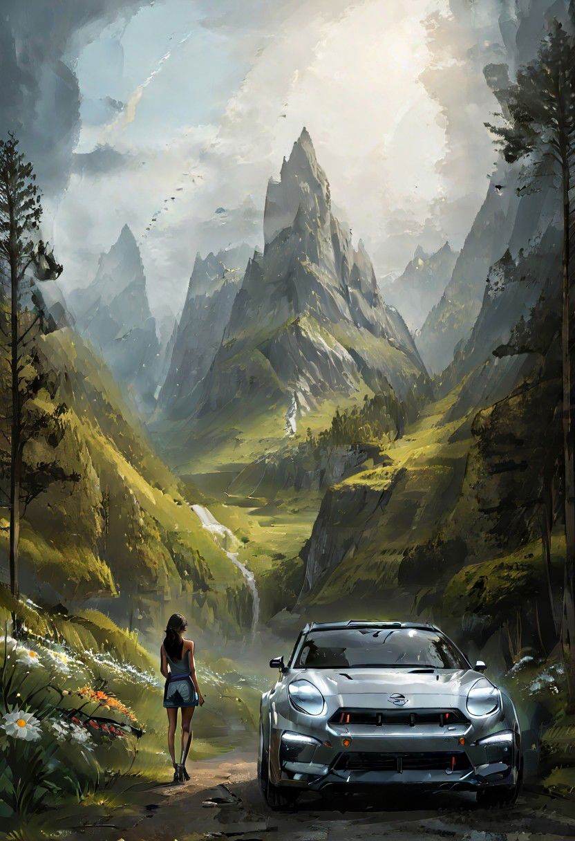 digital art,  NISSAN,  mountail landscape backgound on Tensor.Art