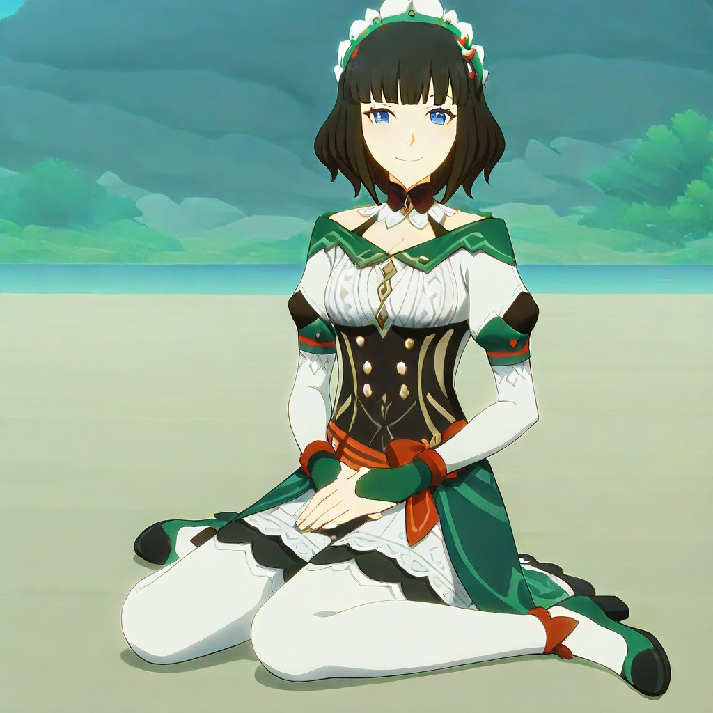 katheryne \(genshin impact\),  black hair,  medium hair on Tensor.Art