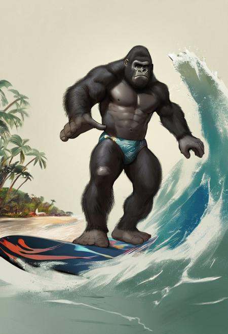 Manly gorilla,  orange and blues,  tropical on Tensor.Art