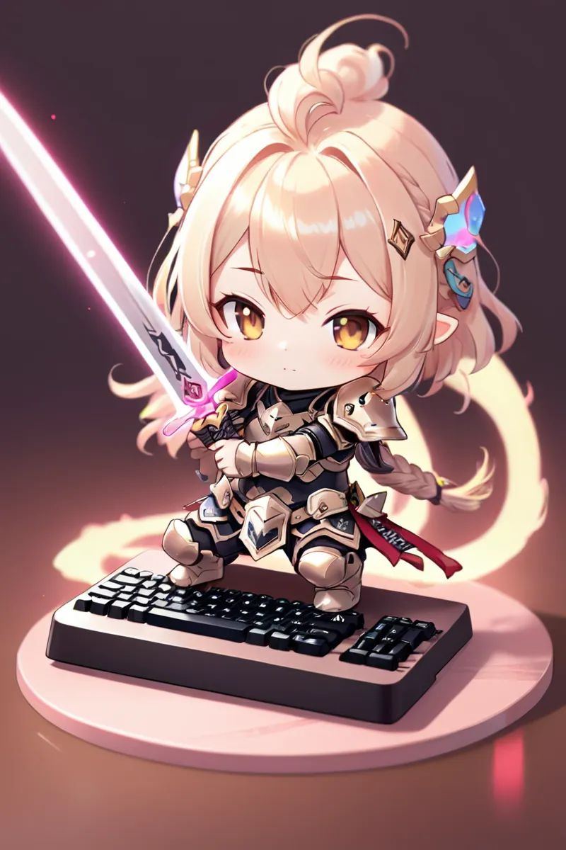 kawaii chibi,  game armor,  keyboard sword on Tensor.Art