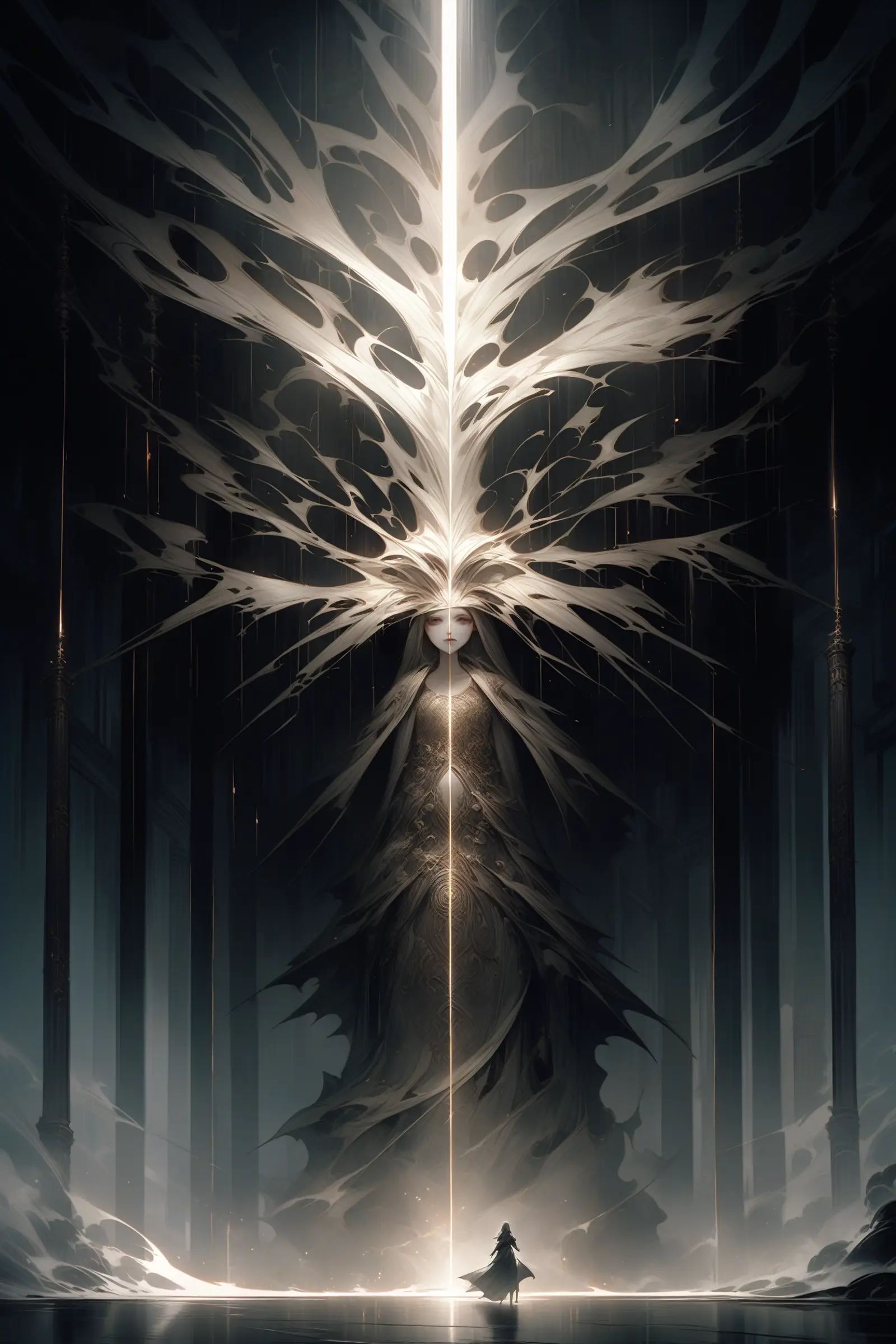 universal tree of life and death,  suspended in a ray of light,  low angle view on Tensor.Art