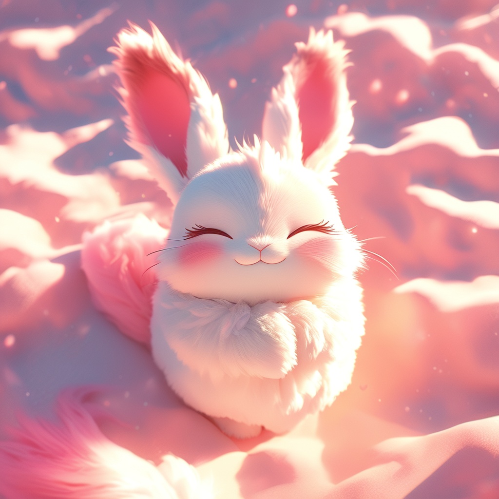 maotu,rabbit,rabbit focus,soft lighting,white fur,whimsy and dramatic lighting,warm colors,mf-movie-filter,cc-color-correction,cute,whiskers,:3,^ ^,light particles,sunlight,no humans,closed eyes,solo,blush,fluffy,full body,closed mouth,facing viewer,blurry,outdoors,happy,smile,day,from above,<lora:maotu_xl_v1:0.8>,