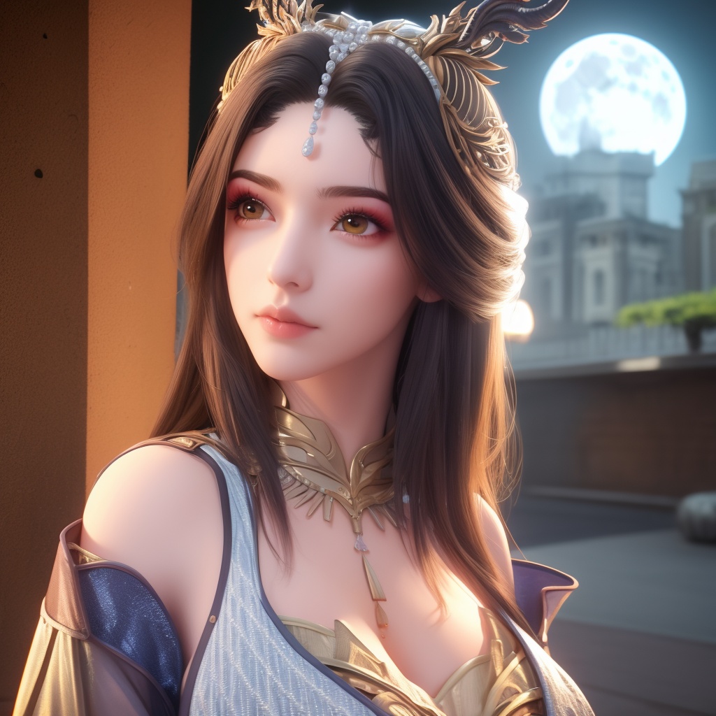 <lora:642-DA-完美世界-龙女:0.8>(,1girl, ,best quality, ),looking at viewer,masterpiece, (( , )),, realistic,science fiction,mole, ultra realistic 8k cg, full moon, (cleavage), (),