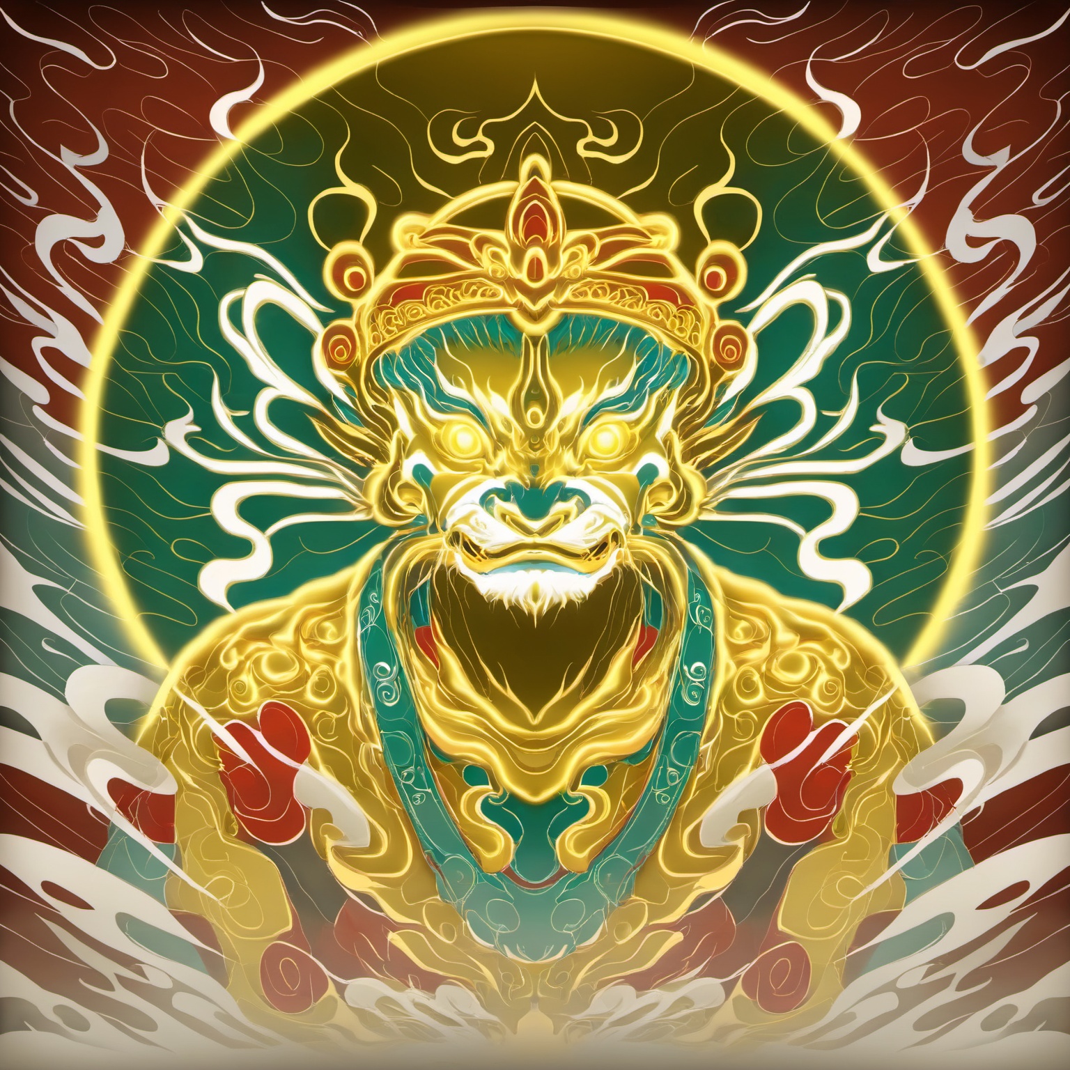 a projection of immortal,halo,<lora:eastern_mythology_xl:0.7>,golden line,tangka,mix,front view,